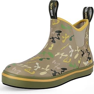 Kalkal Men's Deck Boots Anti-Slip Saltwater Fishing Rain Boots with Memory Foam, Waterproof Rubber Ankle Work Boots for Sailing (Size 7-14)