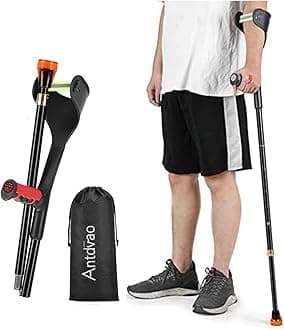 Single Forearm Crutch, Folding Forearm Crutch Lightweight Adjustable，with Rubber Handles, Comfortable Grip and Wear-Resistant, Non-Slip Forearm Crutch for Heavy Duty (Single Red)