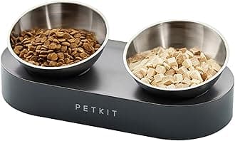 PETKIT 304 Stainless Steel Elevated Cat Bowls&Dog Bowls,Raised Cat Food and Water Bowl Set, Non-Slip, Anti Vomiting 15°Tilted Cat Small Animal Plate