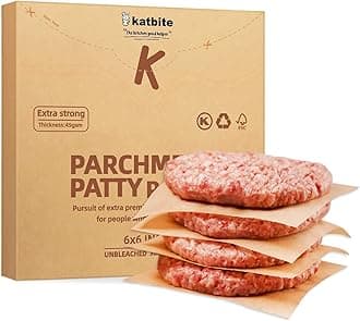 katbite Burger Paper, Unbleached, 15 x 15 cm, 300Pcs, Non-Stick Parchment Paper Squares Perfect for Seperating Patty, Cookies, Storing Foods and Wrapping Candies