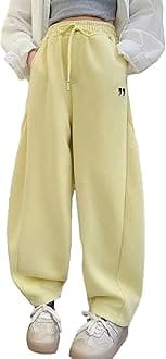 Boys' Open Bottom Fleece-Lined Sweatpants with Pockets High Elastic Waist Baggy Wide Straight Leg Pants 5-15 Years