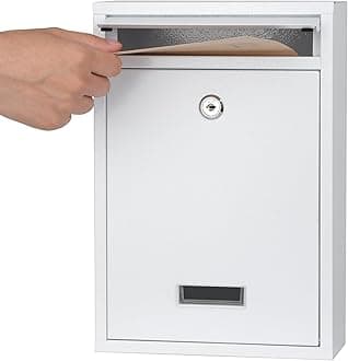 KYODOLED Key Lock Mailboxes for Outside, Locking Wall Mount Mailbox, Security Key Drop Box for Letters, Cash, Cards, Steel Mail Box for House Office School, 12.4H x 8.54L x 3.35W Inches, White