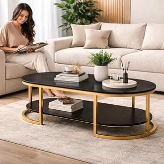 Vital Luxury Coffee Table for Living Room | Modern Black & Gold Center Table | Premium Living Room Furniture | Stylish Tea Table with Durable Top | L120 x W60 x H45 cm