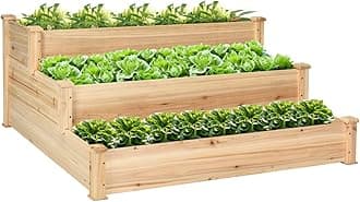 3-Tier Raised Garden Bed, Wood Elevated Planter Box with 3 Dividable Bed Kit, Outdoor Above Ground Garden Beds for Plants Herbs Vegetables, Stackable & Flat Arrangement, 49"L x 49"W x 22"H