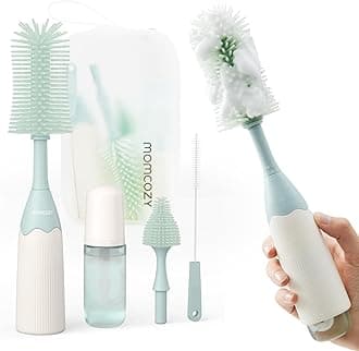 Momcozy Bottle Brush Kit with Push-Press Foam Design - Newborn Essentials Gift, Portable Cleaning Tool for Home & Travel, Baby Bottle Cleaner Brush for Breast Pumps & Nipples, Green