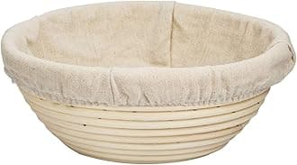 eoocvt5.1 inch Round Banneton Brotform Bread Dough Proofing Rising Rattan Handmade Basket with Linen Liner Cloth - 13 x 6cm