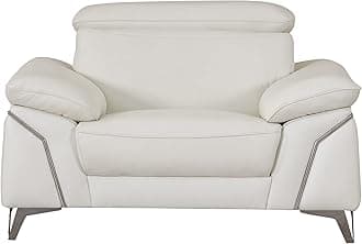 BlackJack Furniture Naples Top Grain Genuine Italian Leather Sofa with Adjustable Headrests Chair, Snow White