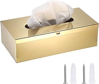 Tissue Box Cover Rectangle Stainless Steel Tissue Box Stylish Tissue Box Holder, Modern Tissue Cover for Bathroom Toilet Bedroom Living Room Kitchen Table Desk Office, Gold