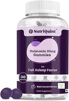 Melatonin (10mg) Gummies for Fall Asleep Faster | Natural Sleep Aid for Muscle Recovery, Nerve Relaxation & Relieves Stress for Men & Women| Black Currant Flavour (PACK OF 1)