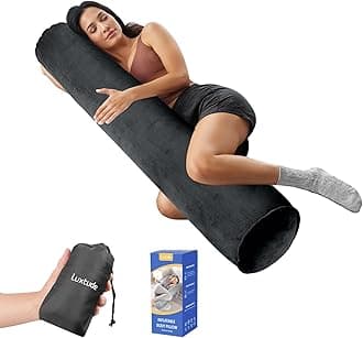 Luxtude Inflatable Body Pillow for Adults Kids, Travel Body Pillows for Side Sleeper, 47Inch Long Round Bolster Pillows for Bed, Round Cervical Cylinder Pillow for Hugging Sleeping, Back etc.