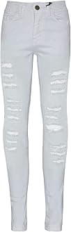 Girls Ripped Jeans Comfort Skinny Stretch Lightweight - Girls Jeans JN28 White 3-4