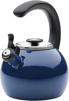 Enamel on Steel Whistling Teakettle/Teapot With Flip-Up Spout, 2 Quart - Navy