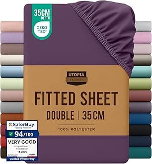 Utopia Bedding Fitted Sheet Double, Purple - Deep Pocket 14 inch (35 cm) - Easy Care - OEKO-TEX Certified - Soft Brushed Microfibre Fabric - Shrinkage and Fade Resistant - Bottom Sheet