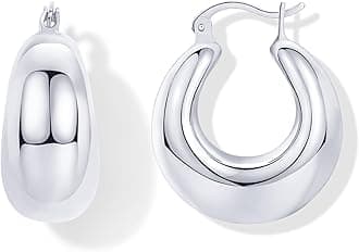 PAVOI 14K Gold Plated 925 Sterling Silver Posts Oval Chunky Hoop Earrings for Women - Trendy Statement Thick Gold Hoops - Lightweight Dangle Earrings