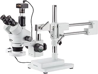 AmScope 3.5X-45X Simul-Focal Boom Stereo Microscope with a Fluorescent Light and 1.3MP Camera