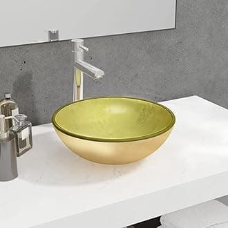 LAPOOH Basin Tempered Glass 35x12 cm Gold,Basin Tempered Glass,Bathroom Fixtures,Bathroom Sinks-345258