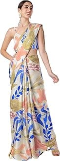 SIRILWomen's Printed Silk Crepe Saree with Unstitched Blouse