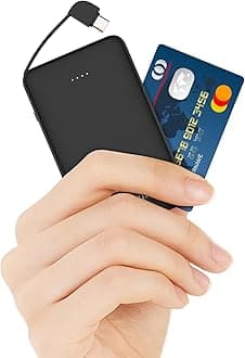 Slim Portable Charger with Built in USB C Cable,20W Fast Charging Power Bank,Small Mini Lightweight Phone Battery Pack 5000mAh,Ultra Thin Travel Essentials for iPhone 17 16 15 Series,Samsung,Android