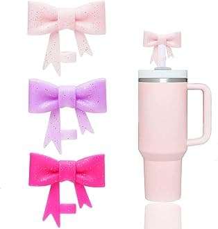 3 Pcs Glitter Bow Straw Covers Cap Toppers Compatible with Stanley 30&40 oz Tumbler Cups,Reusable Cute Silicone StrawTips Lids Protectors for 0.4 in/10mm StanleyCups StrawAccessories