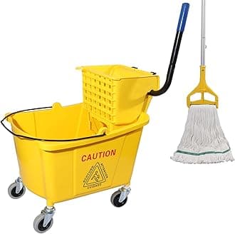 Commercial Mop Bucket with Side Press Wringer on Wheels, 35Qt,Yellow Including One Commercial Mop