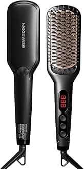 Pro Ceramic Ionic Hair Straightener Brush for Home Salon | MCH Fast 20s Heating Tech with Auto-Off Safety | Anti-Scald with Universal Dual Voltage | Rotatable Power Cord (Black)