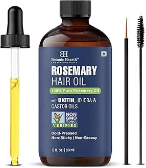 Botanic Hearth 100% Pure Rosemary Oil For Hair (2 Fl Oz) Infused With Biotin, Jojoba & Castor Oil | Hair Strengthening Treatment | Nourishing & Volumizing | Non Gmo Verified