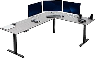VIVO(ビボ) 電動コーナーL型 84×63インチ スタンディングデスク メモリー高さ調整 ダークグレートップブラックフレーム DESK-E3CTBG-84