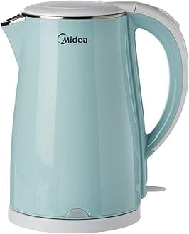 Midea 1.7L Stainless Steel 2200W Cordless Electric Kettle, 360° Swivel Base, Double Wall Cool Touch Body, Power Cord Storage, Auto Cut-off Function, One Touch Lid Opening, Light Green, MKHJ1705A