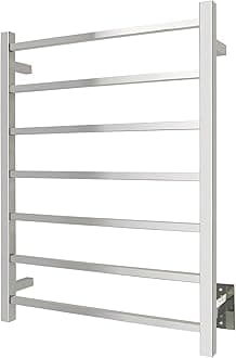 Heated Towel Rack – Polished Stainless Steel Wall Mounted Towel Warmer for Luxurious Bathroom Spa-Like Comfort, 7-Bars, 75 Watts Electric Hardwired UL Certified Safe, WarmlyYours Tahoe