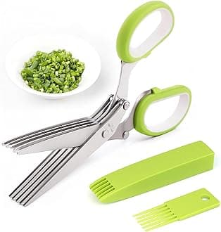 Herb Scissors, Kitchen Shears with 5 Blades and Cover, Multipurpose Cutting, Dishwasher Safe, Used for cutting herbs and paper, Green