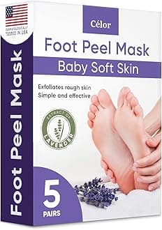 CÉLOR Foot Peeling Mask for Dry Cracked Feet | Foot Mask to Exfoliate Rough, Cracked, Dry Feet, Calluses for Soft Baby Feet Results | Made with Aloe Vera Extract for Women & Men (5 Pairs) | Lavender