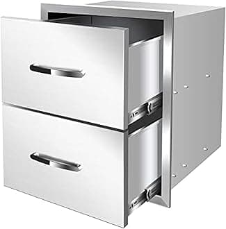 Stainless Steel Double Drawers for Outdoor Kitchen Grilling Station - 18Wx23Dx23H