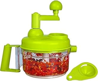 Cambom Manual Vegetable Cutter Food Processor 8 in 1 - Chopper, Mixer, Blender, Whipper, Egg Separator, Mincer, Grinder, Dicer with Clear Container 1200ml BPA Free