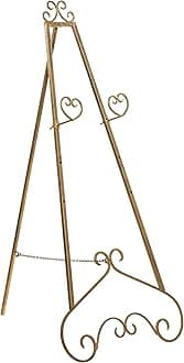 Deco 79 Metal Scroll Large Free Standing Adjustable Display Stand Easel with Chain Support, 23" x 24" x 48", Gold