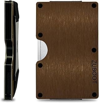 Copper-Colored RFID Wallet for Men – Slim Stainless Steel Minimalist Wallet with Cash Strap & Optional AirTag Holder | Durable Front Pocket Card Holder, Holds 16 Cards (Copper Finish, Cash Strap)