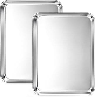 2Pcs Baking Sheet Pan Set, Joyfair Stainless Steel Cookie Sheets, Commercial Metal Pans Toaster Oven Tray Bakeware for Jelly Roll/Bread/Bacon, Heavy Gauge, Rust-free & Dishwasher Safe (12.5 Inch)