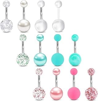 Belly Button Ring Surgical Steel Belly Rings for Women Hypoallergenic Belly Button Rings Clicker Belly Button Ring Belly Piercing Silver Rose Gold Pink Black Navel Rings for Women