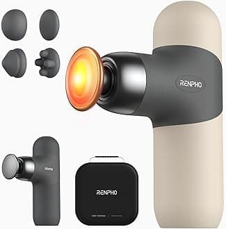 Mini Thermal Massage Gun with Heat Function, Mini Massage Gun, Portable Fashionable Percussion Massager, with Coloured Silicone Sleeves, Travel Size with Carry Bag, for Muscle Massage, Beige