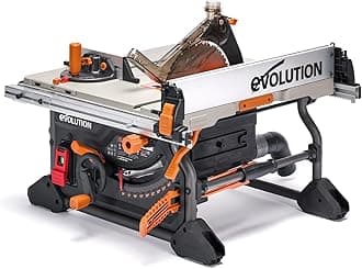 Evolution Power Tools R255TBL Table Saw (Next Gen Rage 5-S) Portable Multi-Material Cutting Blade Included Cuts Wood Metal Plastic, 45˚ Bevel, +/- 60˚ Mitre Angle, 85mm Cut Depth, 1650w Motor, 240v