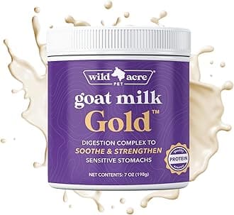 Wild Acre Goat Milk Powder for Dogs - Complete Protein Goat Milk with Nutritional Yeast for Sensitive Stomachs - Gentle Probiotic & Prebiotic Protein for Dogs, Puppies and Cats - 7oz, Goat Milk Gold
