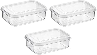Micro Clear Food Storage Container Set of 3 with Lid, BPA Free Shatterproof Canister, Dishwasher Microwave Safe, Fridge Pantry Refrigerator Organizer, Made in Japan (21 oz)