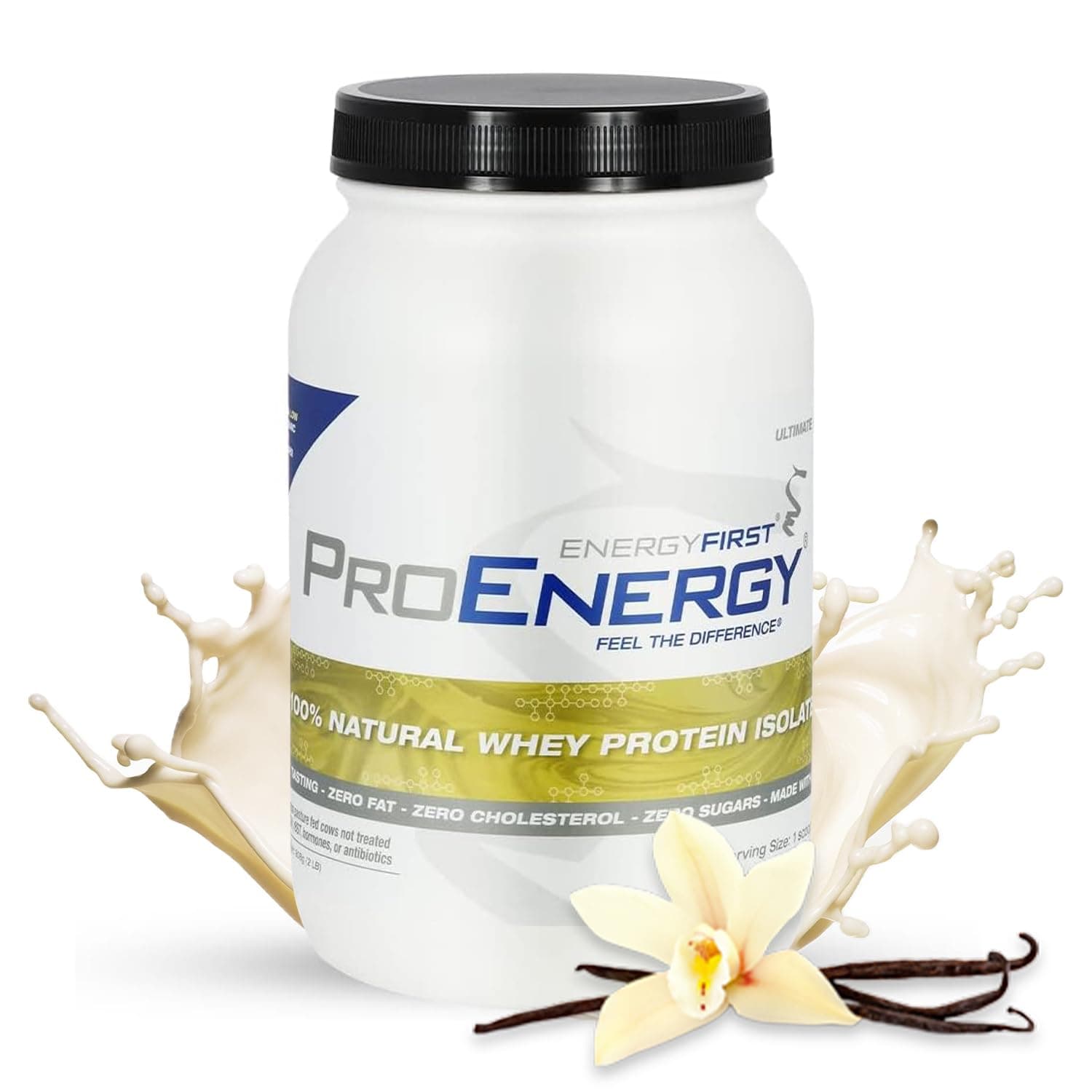 Vanilla Whey Protein Isolate - Grass Pasture Fed, Zero Lactose, Gluten-Free, All-Natural, Sugar-Free Shake for Keto & Recovery, 2lb