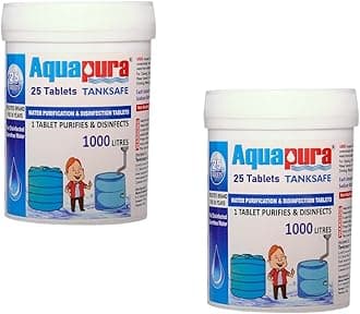 Aquapura Chlorine Tank Safe WaterPurifies and Disinfects EachTablet for 1000 Ltrs Water | Water Purification and Sanitising Tablet 3 Years Shelf Life and Warranty 25 Tablets Pack of 2