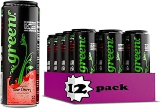 Green Sour Cherry- No added Sugar, 10% Real Sour Cherry Juice, 20 Calories per can, Naturally Sweetened with 100% Stevia Leaf Extract, Carbonated Soda, 12 Fl Oz each can - Pack of 12