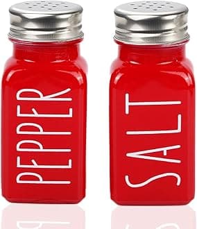 Red Salt & Pepper Shakers Set - Glass, Cute, Modern Farmhouse, Wedding Decor - 2 Red Salt Shakers
