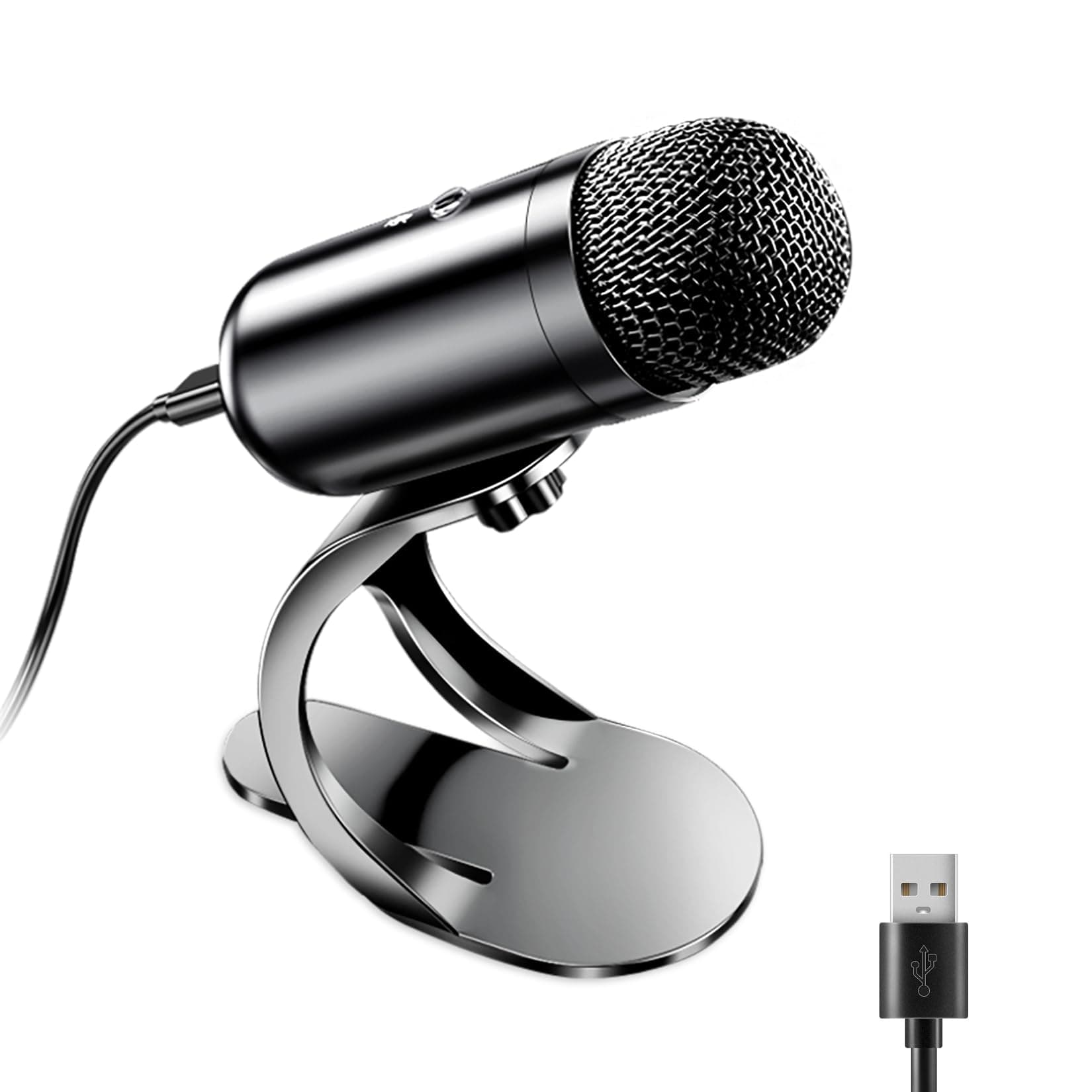 LIANGSTAR USB Computer Microphone, Podcast Mic Desktop with Mute Button for Recording Streaming, Omnidirectional Condenser, Plug&Play Stand with Volume Control for PC, Laptop, Mac, YouTube