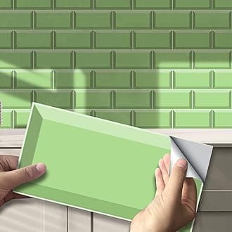 Alwayspon 54Pcs Wall Tile Transfers Sticker for Home Decor, Peel and Stick Self-Adhesive Splashback, Stick on Tile Decals for Living Room Kitchen Bathroom Decor, Light Green Brick