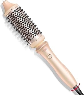 TYMO Thermal Brush Curling Brush - STYLUX 1.7 Inch Blowout Volumizer with Flexi-Fit for Hair Straightening, Heated Round Styler Tool, Hair Straightener and Curler 2 in 1, Dual Voltage & Light, Pink