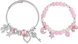 YUZHEJIE Cute Pink Bracelet Stuff Kawaii Set Crystal Bead Elastic Friendship Bracelets Birthday Christmas Jewelry Gifts for Women Girlfriend Best Friend Sister (White Diamond + Crystal Stone)