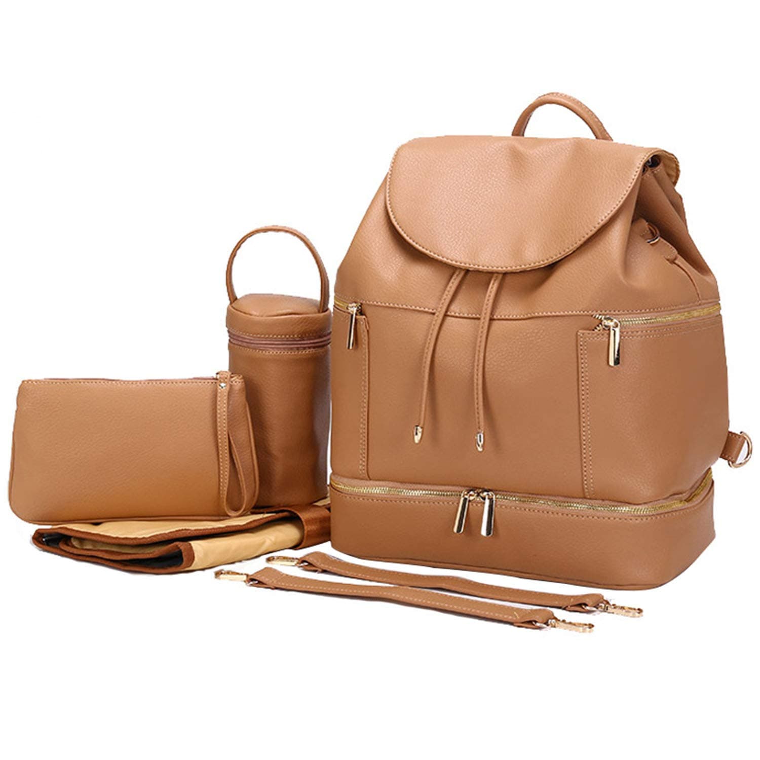 MIGER Leather Diaper Bag Backpack with Removable Shoulder Strips, Changing Pad, Stroller Strips, Bottler Holder, Nurse, Baby Nappy Bag